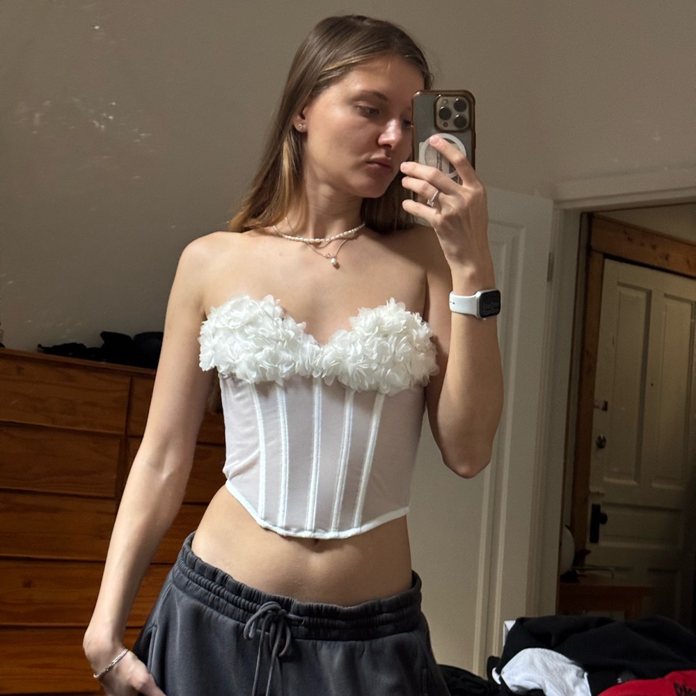 White Floral Bustier Top